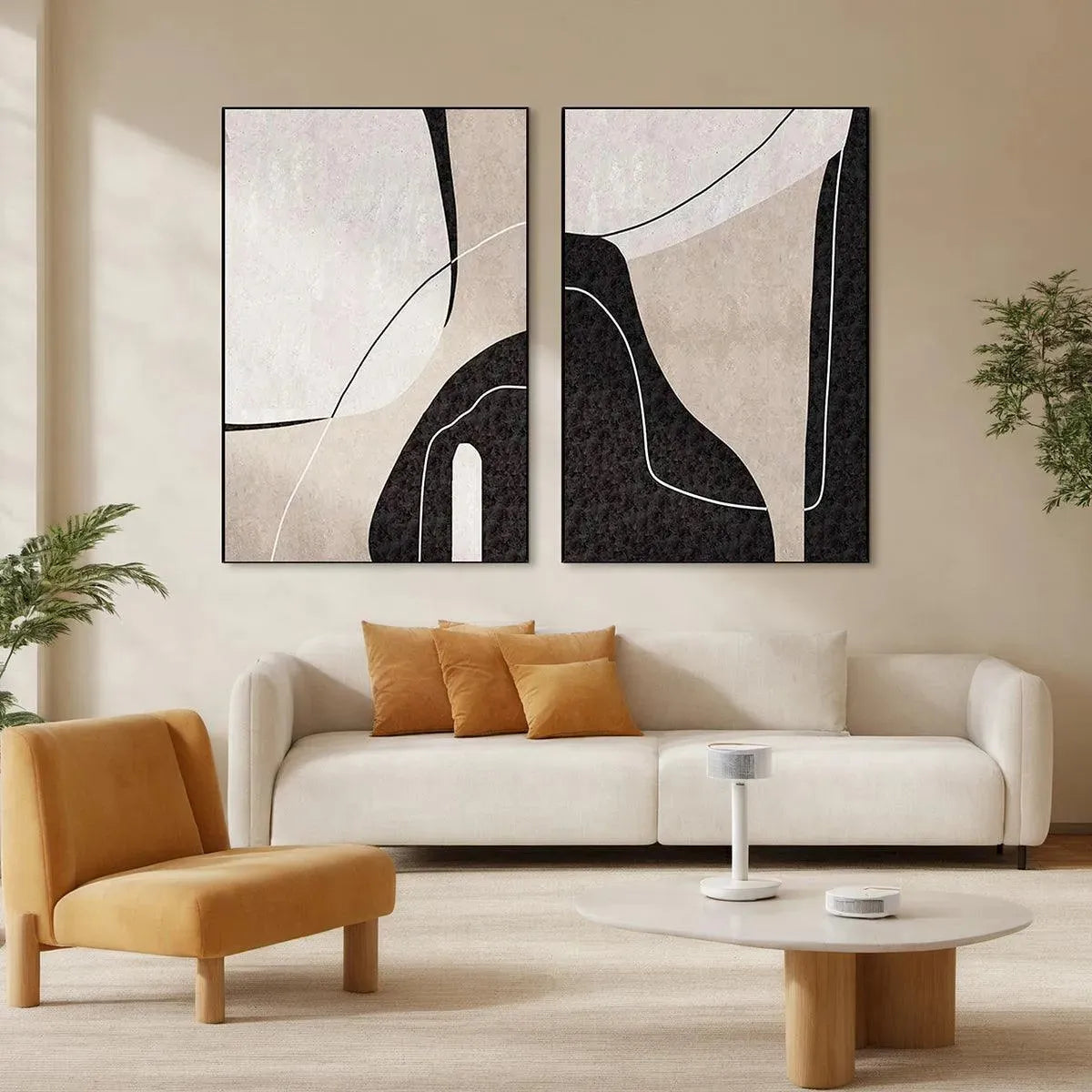 ABSTRACT MINIMALIST DIPTYCH: Abstract Painting Set of 2, Vertical W... — Front View | Abstract Oil Painting for Home Decor