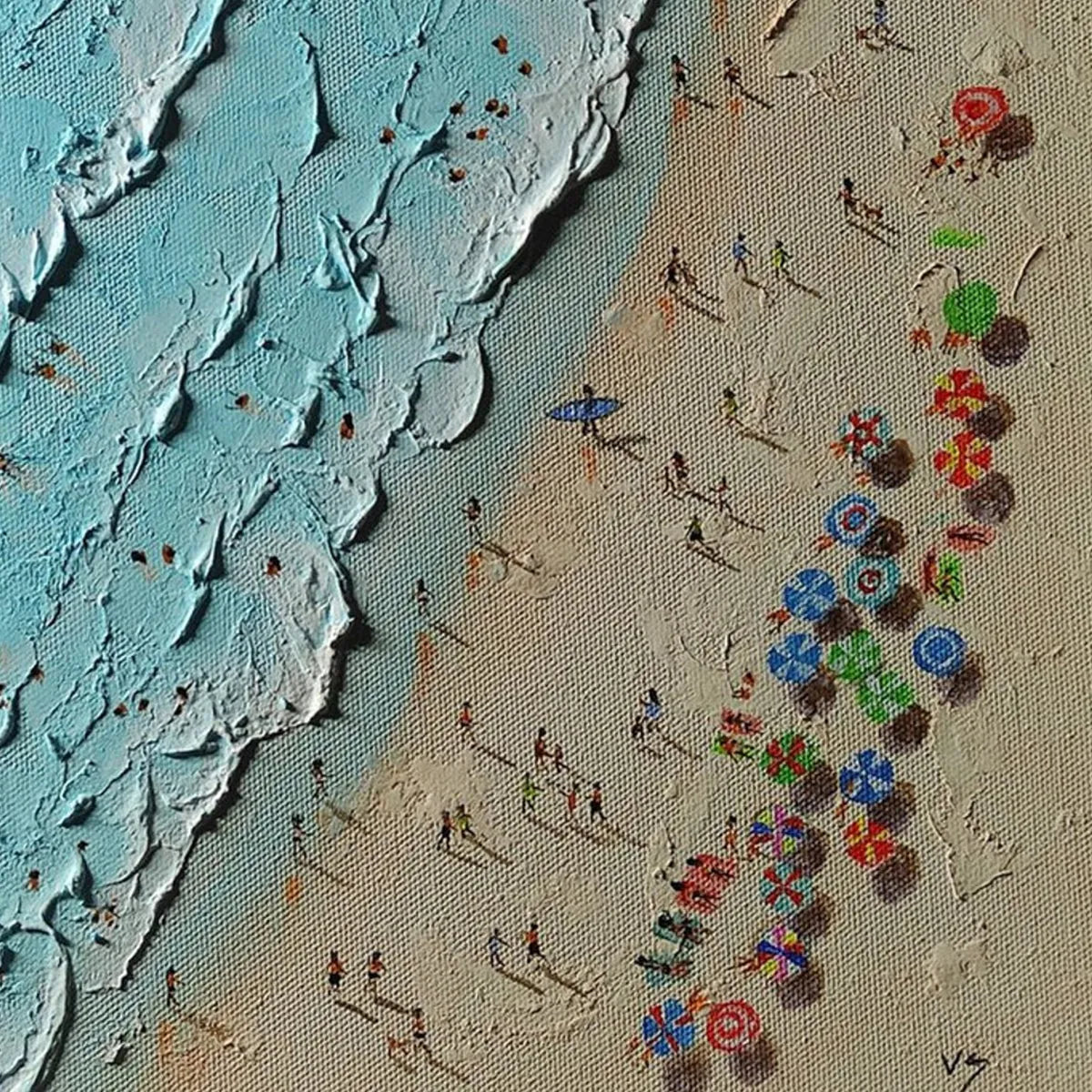 AERIAL VISTA: Impasto Beach Scene Oil Painting — Front View | Abstract Oil Painting for Home Decor