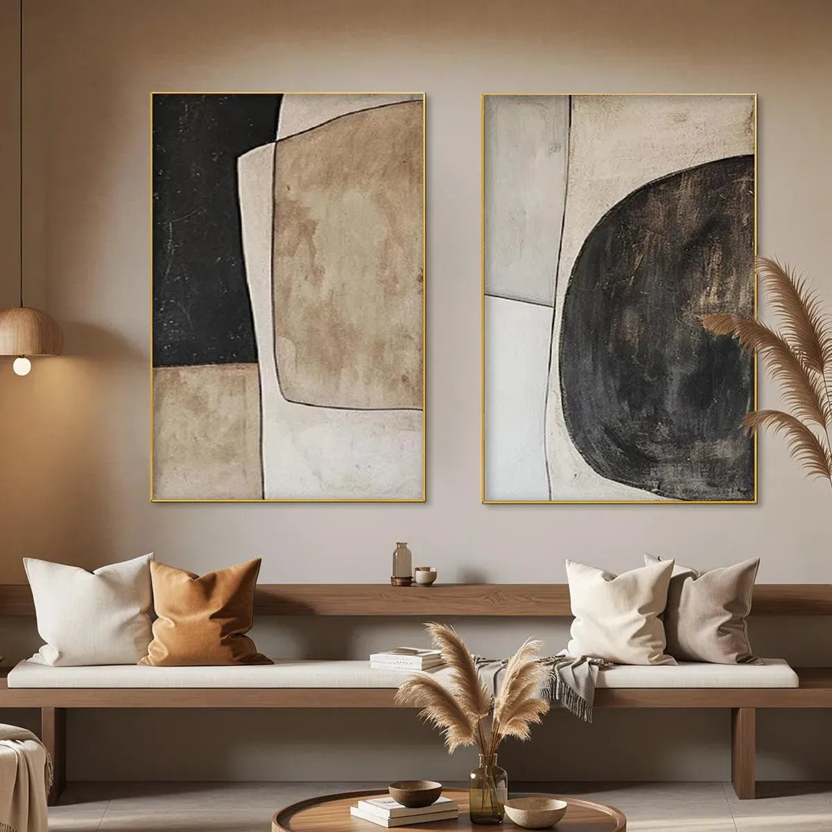 ABSTRACT GEOMETRIC DIPTYCH: Abstract Painting Set of 2, Vertical Wa... — Front View | Abstract Oil Painting for Home Decor