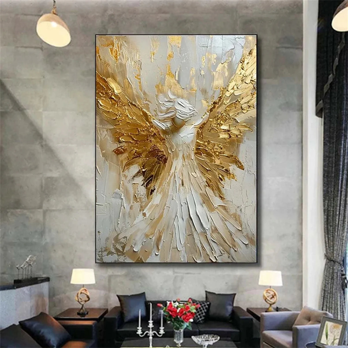 Abstract Angel Wing Textured Painting #AP019 — Front View | Abstract Oil Painting for Home Decor