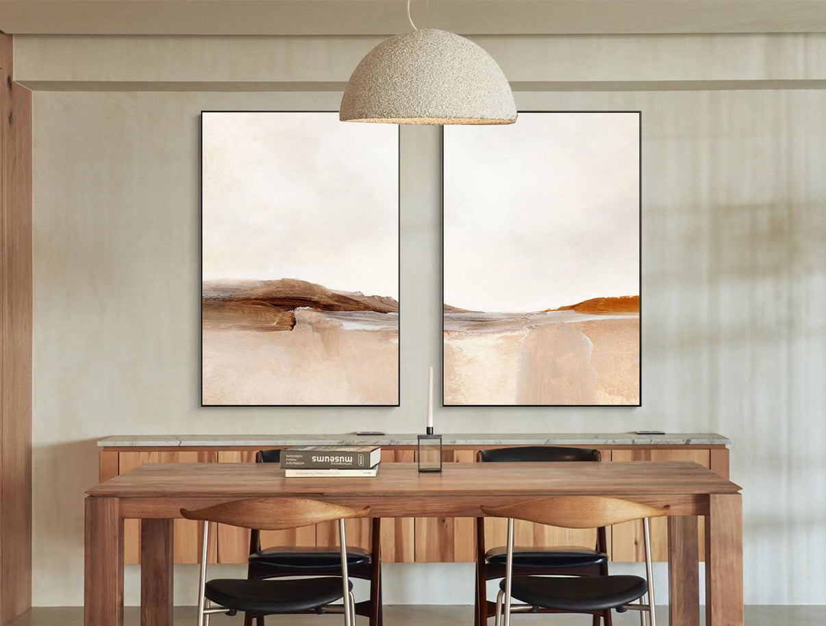 Abstract Diptych Evoking Warm Landscapes Set Of 2 #WMS 018 — Front View | Abstract Oil Painting for Home Decor