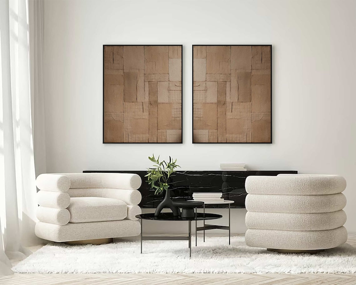 Abstract Earth Tones Diptych | Abstract Canvas Wall Art | QSQart — Front View | Abstract Oil Painting for Home Decor