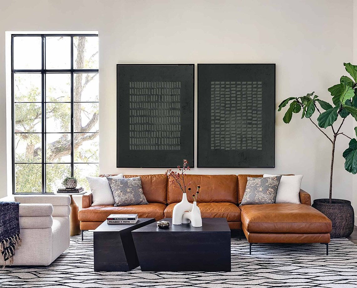 Abstract Gridscape Duo – Textured Wall Art — Front View | Abstract Oil Painting for Home Decor