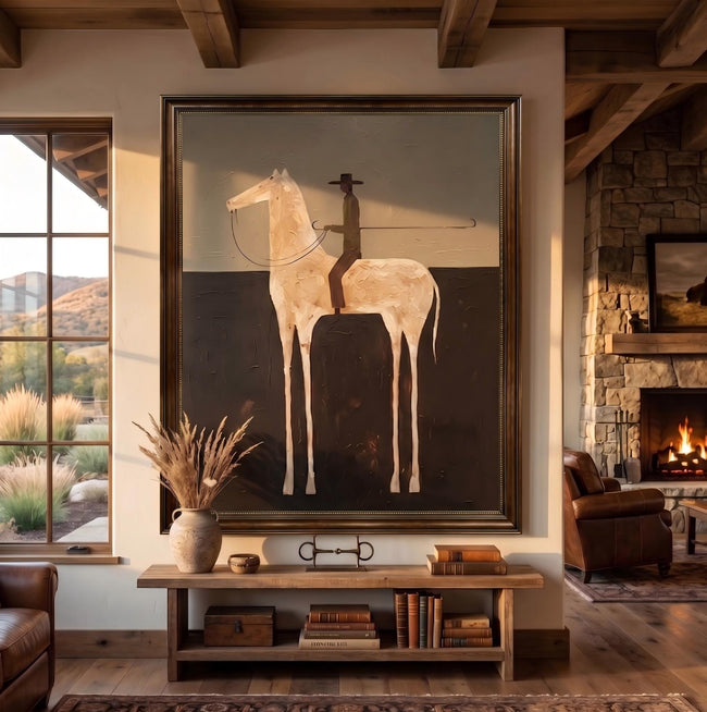 "Vintage Americana Art" - Modern Heavy Impasto Western Animal Artwork | Rich Color Palette Knife Painting | Luxury Vertical Wall Art #Q 71