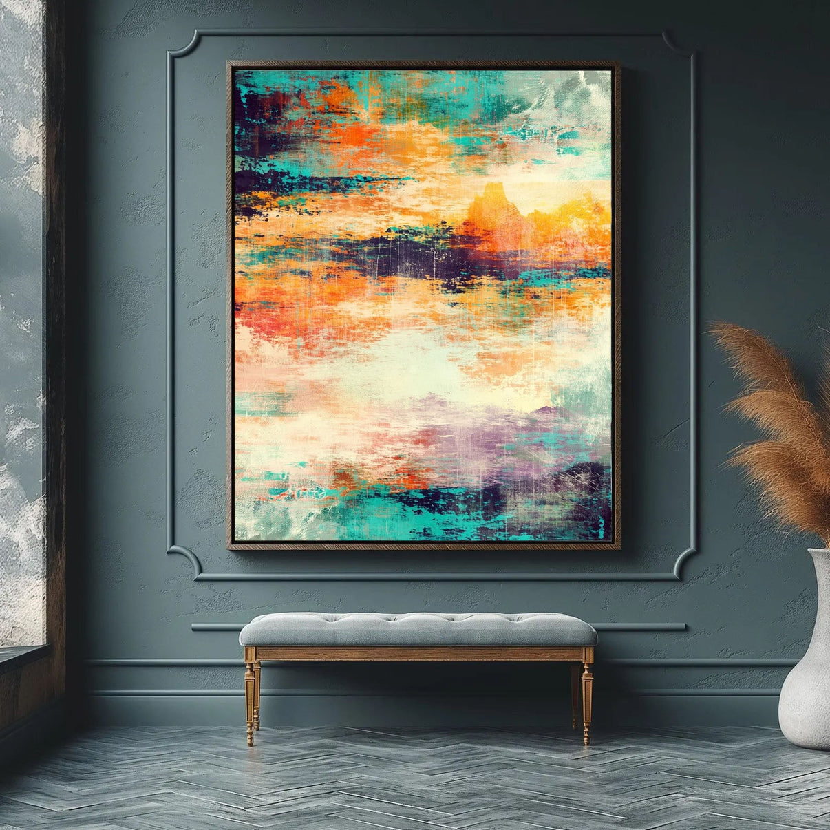 Abstract Horizon Glow | Coastal Hues — Front View | Abstract Oil Painting for Home Decor
