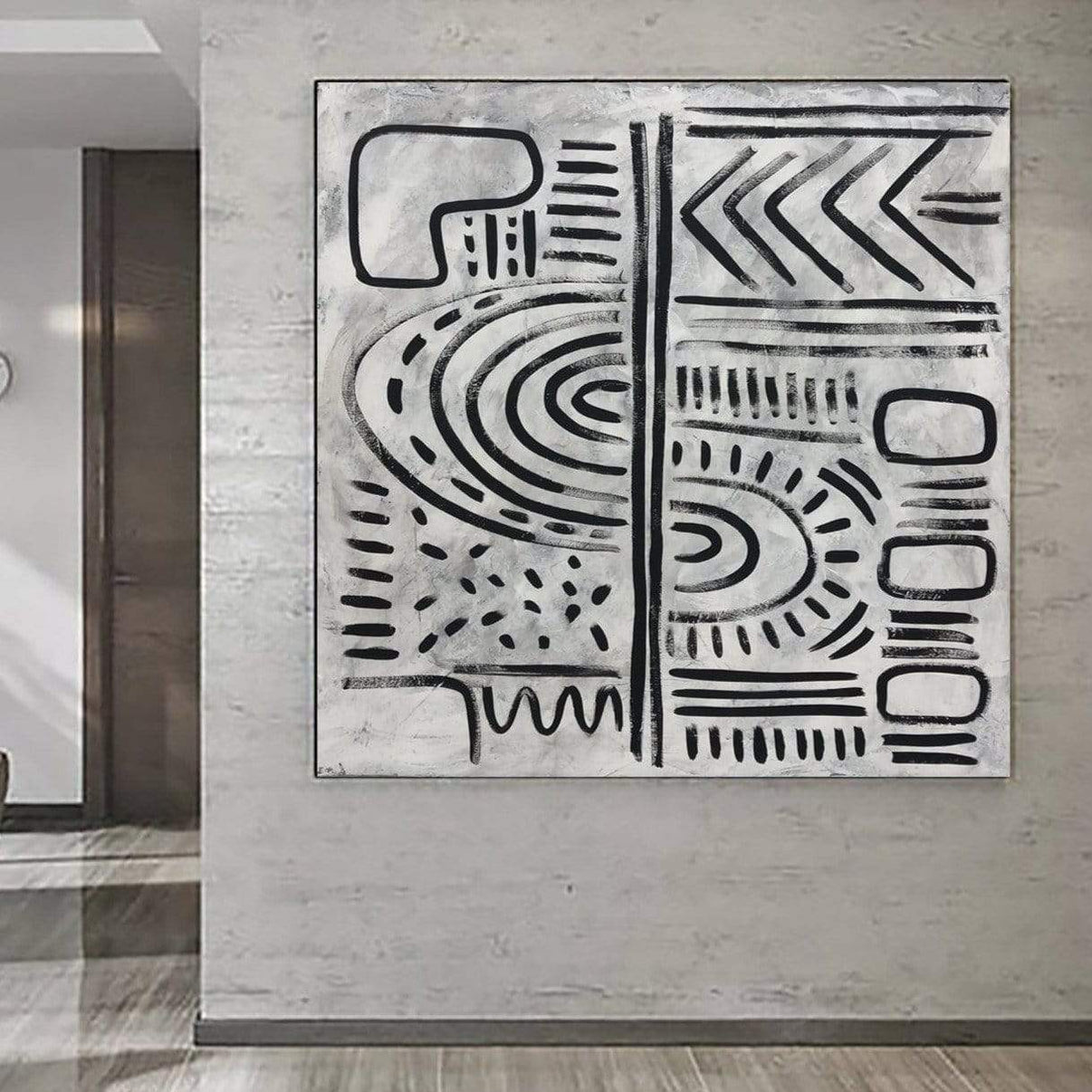 ANCIENT SIGNS | Hand-Painted Canvas Art | QSQart — Front View | Abstract Oil Painting for Home Decor