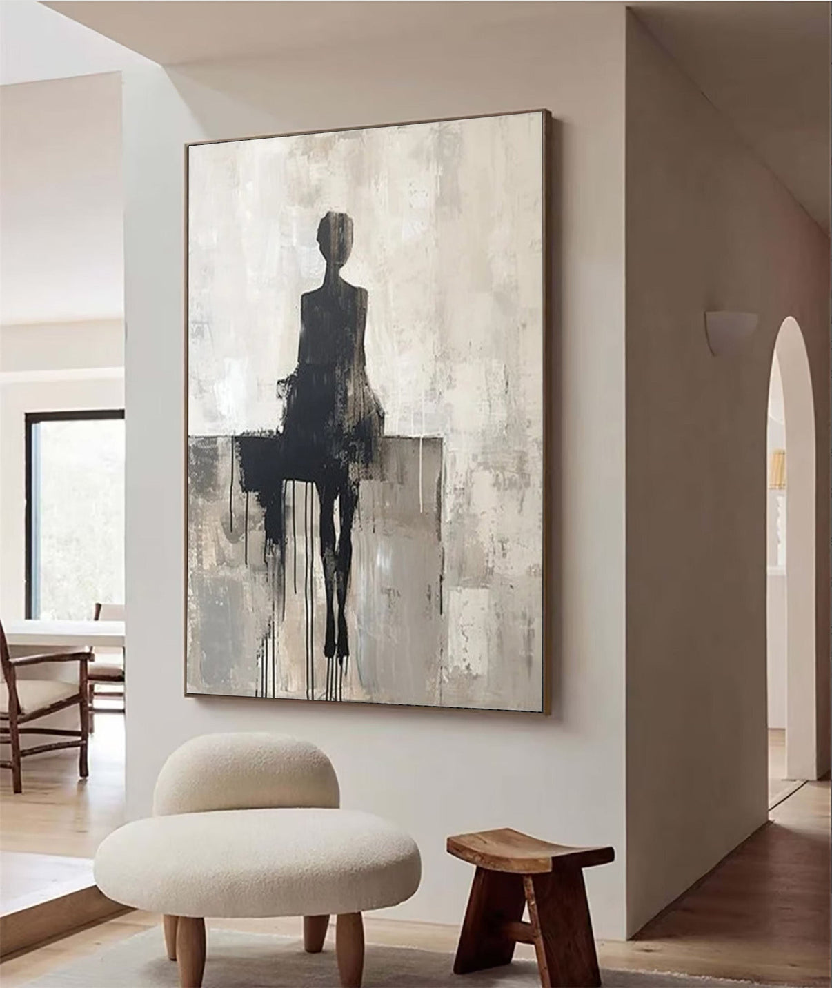 Abstract Figure Canvas, Textured Monochrome Wall Art #BGA 206 — Front View | Abstract Oil Painting for Home Decor