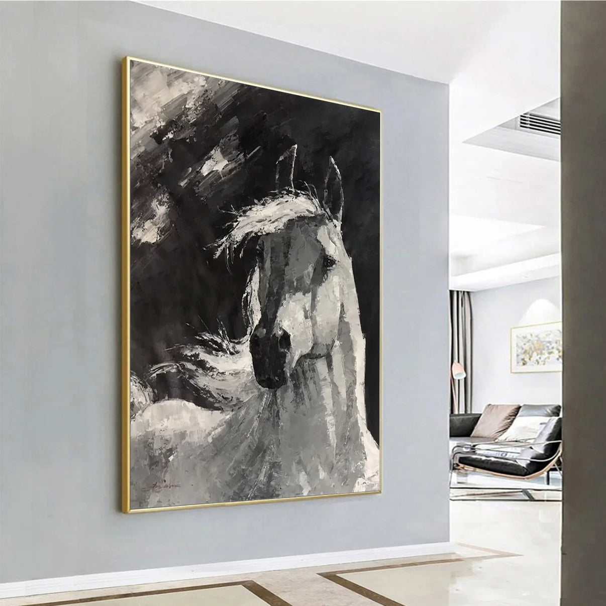 Abstract Animal Art Horse Texture Wall Art #AT017 — Front View | Abstract Oil Painting for Home Decor