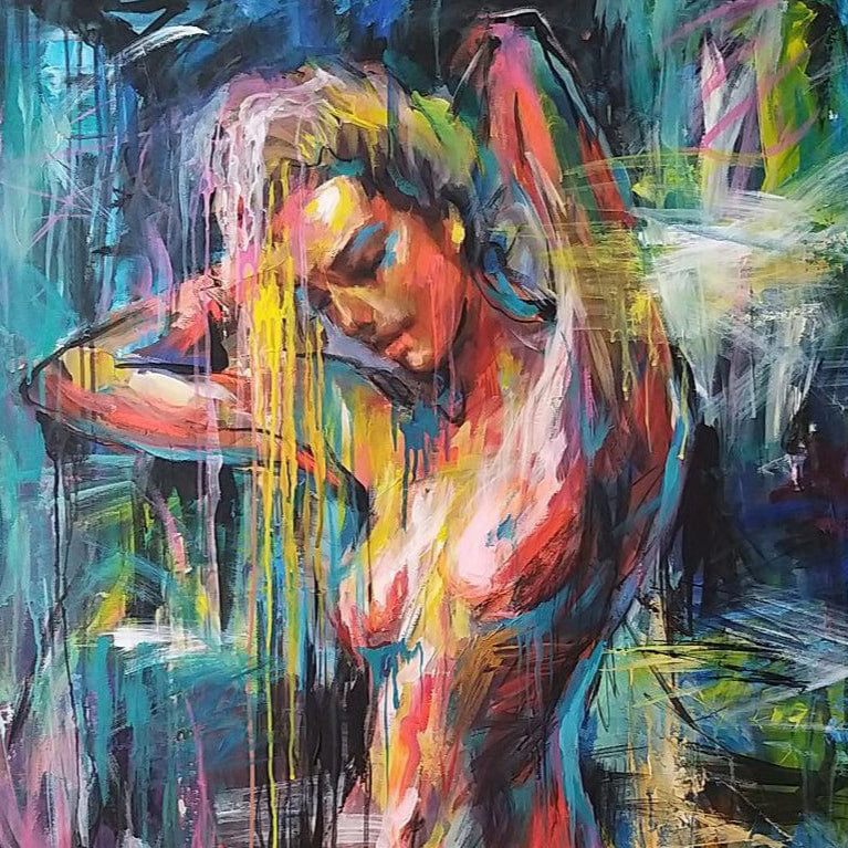Abstract colorful figurative set paintings TWINS — Front View | Abstract Oil Painting for Home Decor