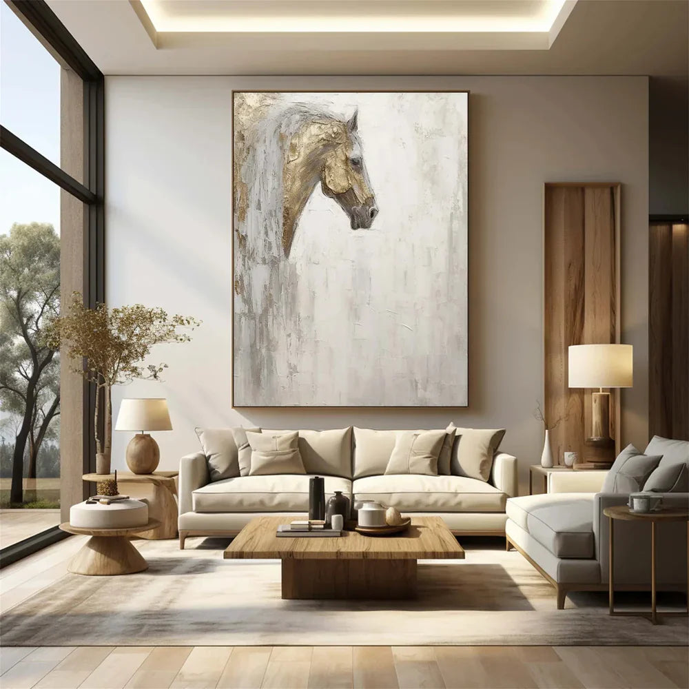 Abstract Animal Art Horse Texture Wall Art #AT004 — Front View | Abstract Oil Painting for Home Decor