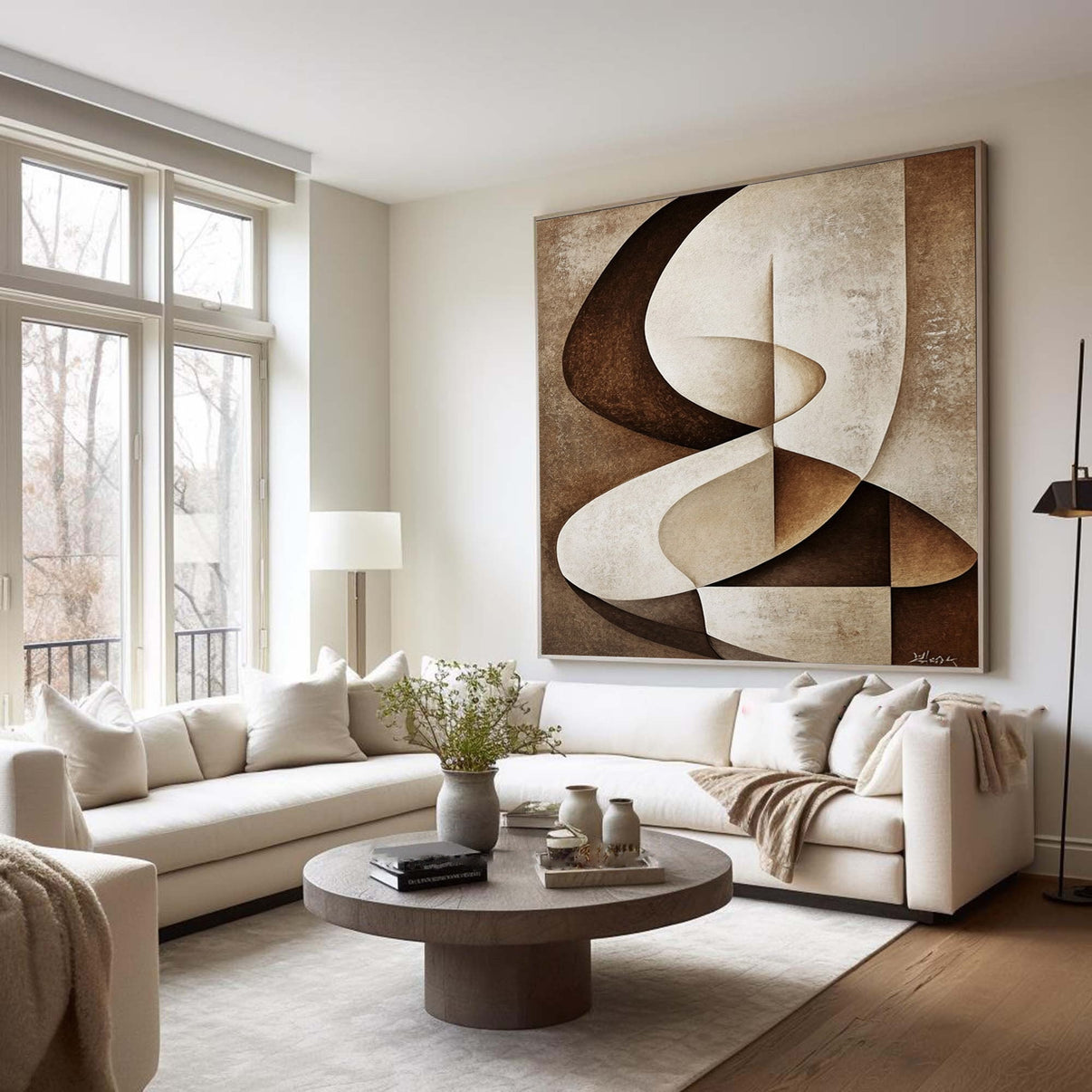 Abstract Modern Beige Painting #BBA 044 — Front View | Abstract Oil Painting for Home Decor