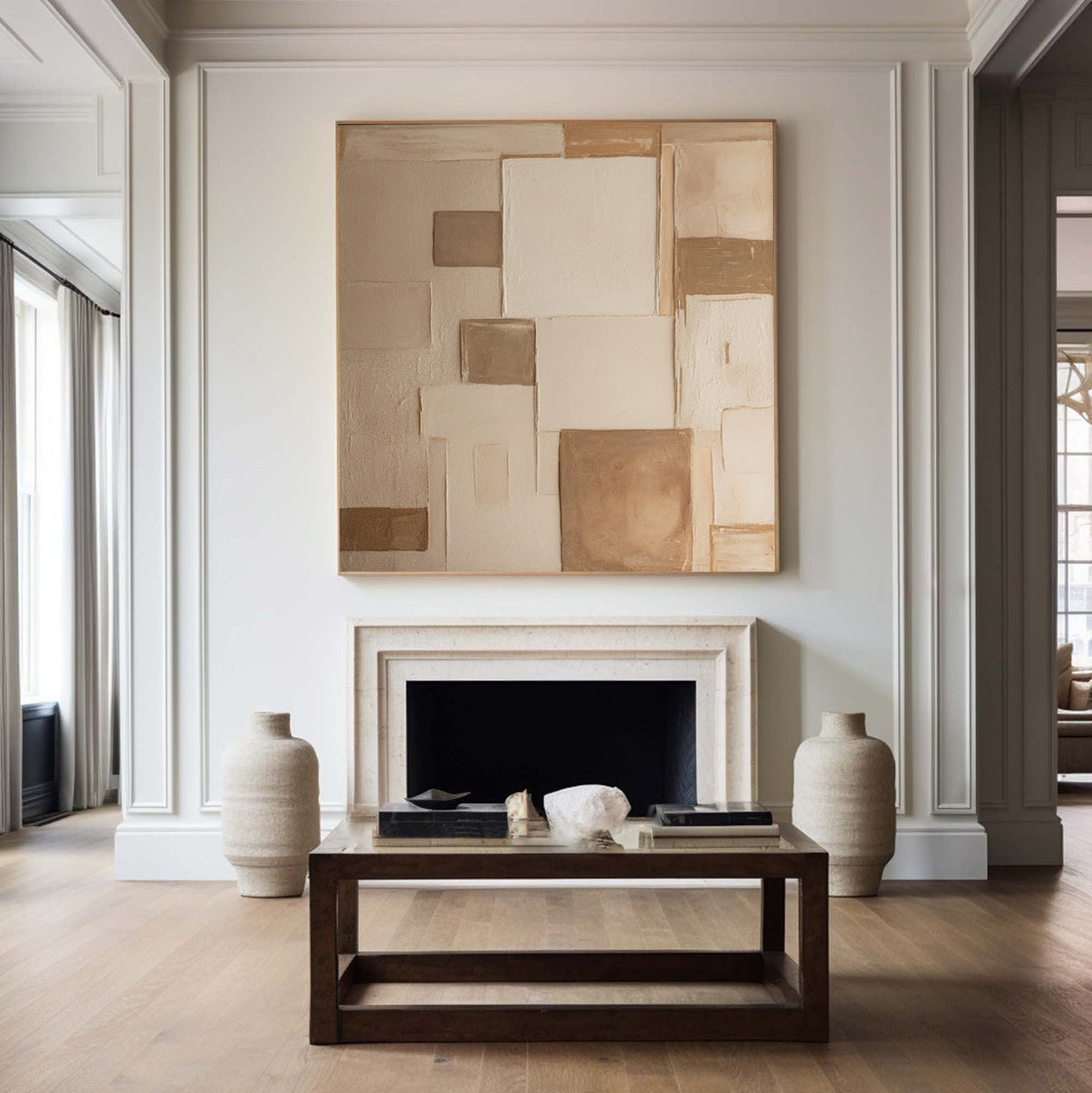 Abstract Neutral Composition with Imperfect Geometric Forms #BGA 204 — Front View | Abstract Oil Painting for Home Decor