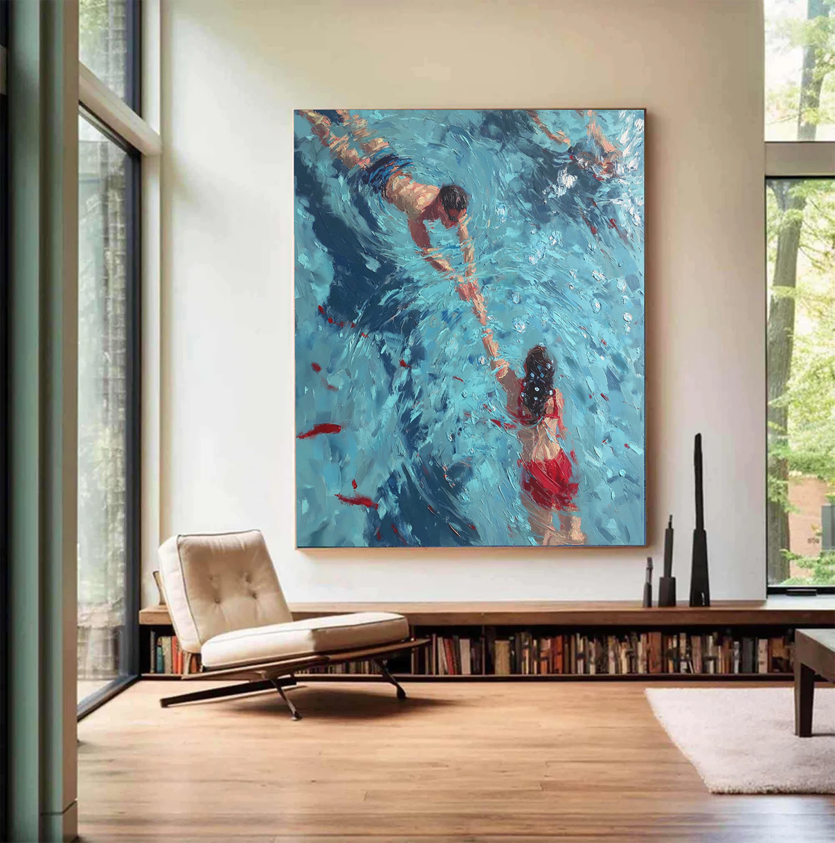 Aquatica | Hand-Painted Canvas Art | QSQart — Front View | Abstract Oil Painting for Home Decor