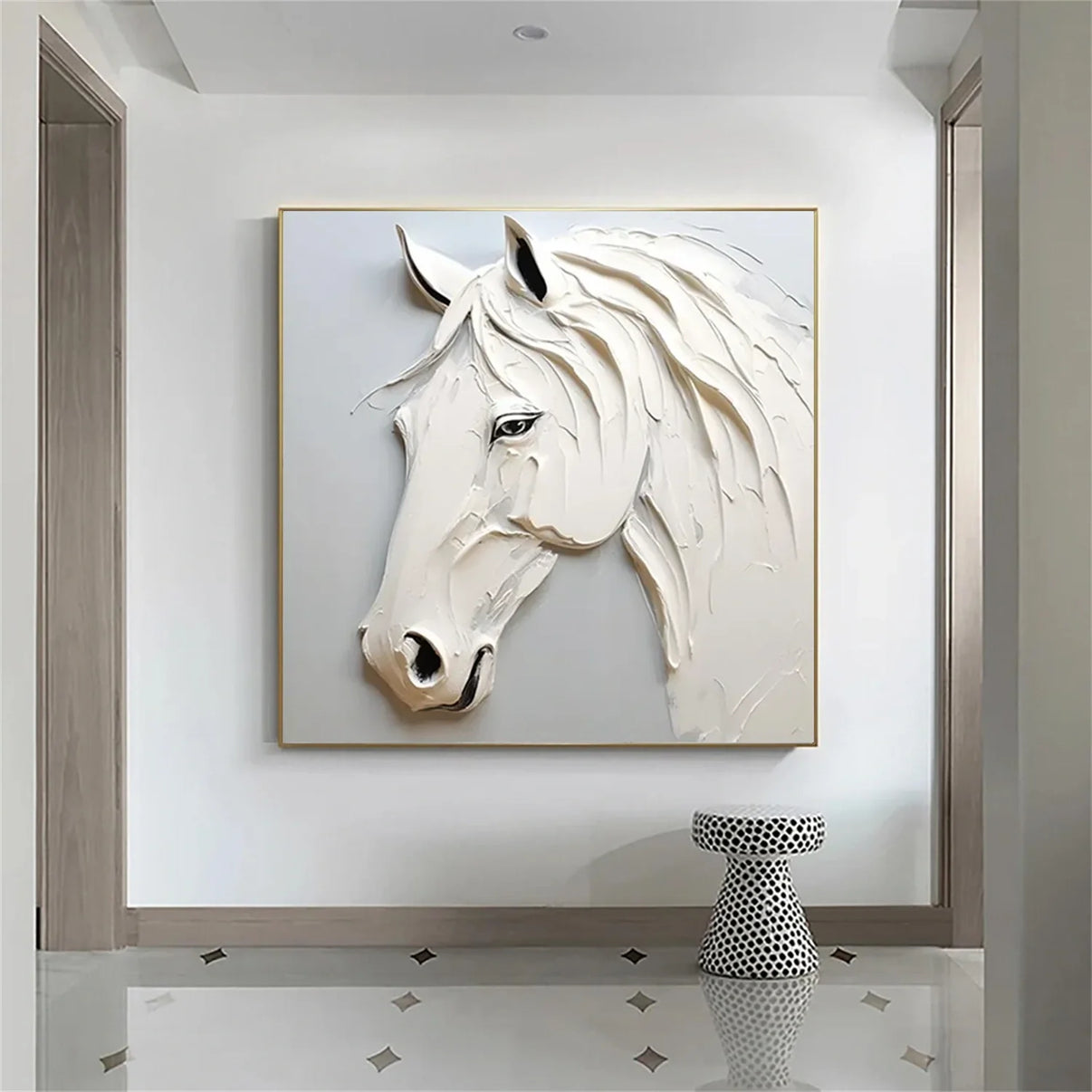 Abstract Animal Art Horse Textured Wall Art #AT030 — Front View | Abstract Oil Painting for Home Decor