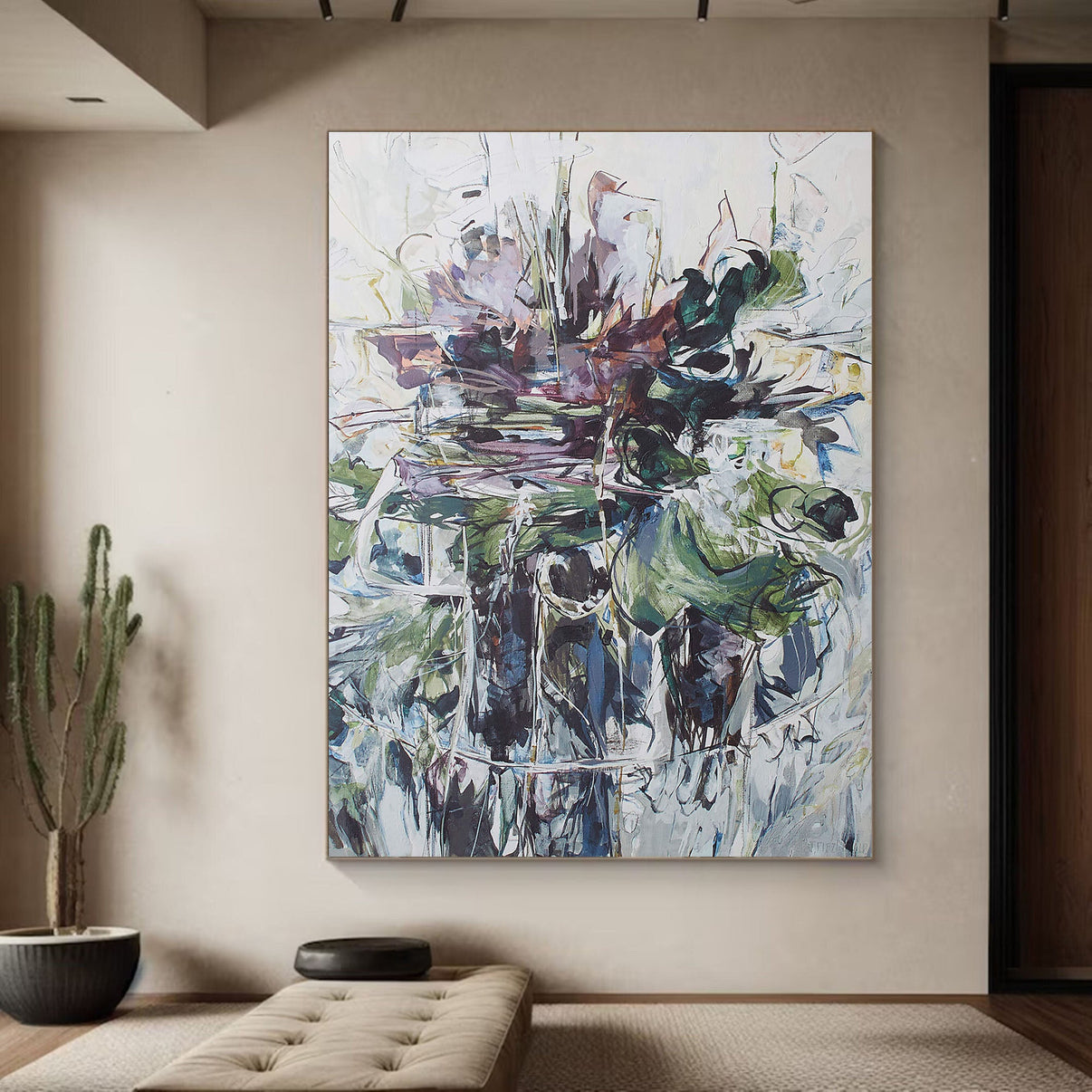 Abstract Expressionist Painting, Dark Central Form #CWA 014 — Front View | Abstract Oil Painting for Home Decor