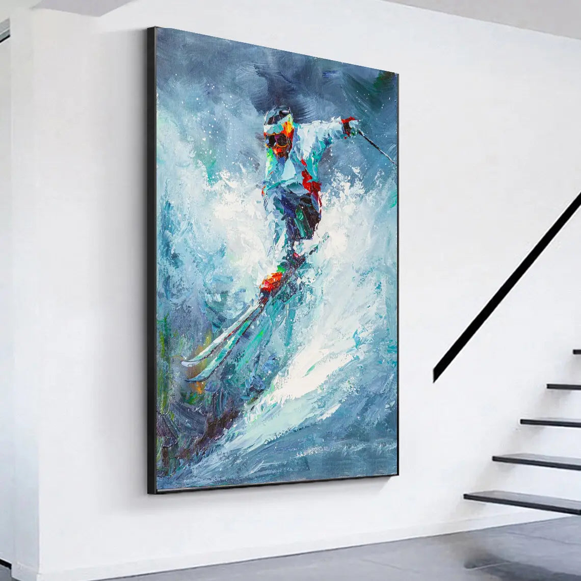ALPINE SKIING FREESTYLE | Hand-Painted Canvas Art | QSQart — Front View | Abstract Oil Painting for Home Decor