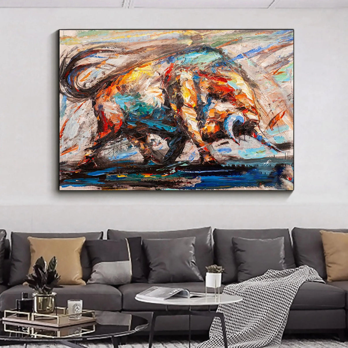 ABSTRACT BULL | Abstract Canvas Wall Art | QSQart — Front View | Abstract Oil Painting for Home Decor