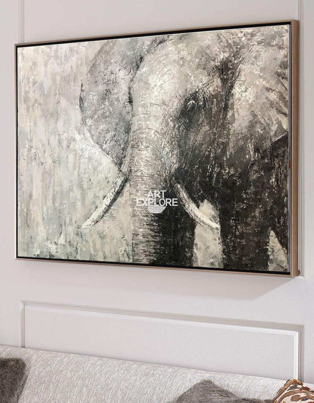 Abstract Elephant Art #ANE05 | Abstract Canvas Wall Art | QSQart — Front View | Abstract Oil Painting for Home Decor