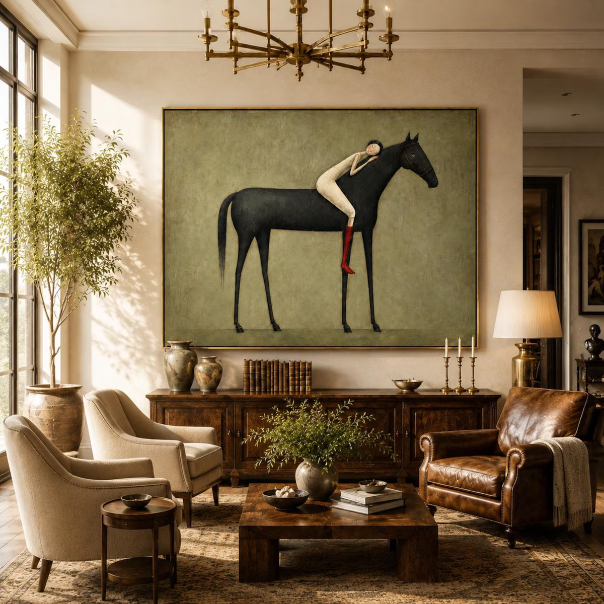 "Vintage Americana Art" - Modern Heavy Impasto Western Animal Artwork | Rich Color Palette Knife Painting | Luxury Horizontal Wall Art #Q 1