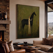"Vintage Americana Art" - Modern Heavy Impasto Western Animal Artwork | Rich Color Palette Knife Painting | Luxury Vertical Wall Art #Q 49