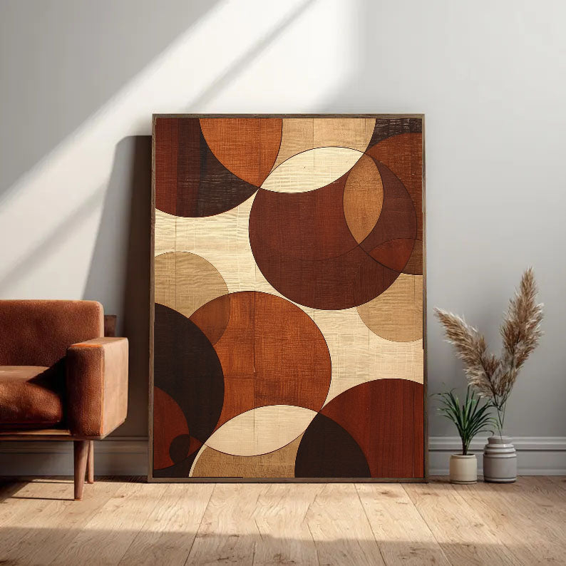 Abstract Geometric Warmth | Brown Circles — Front View | Abstract Oil Painting for Home Decor