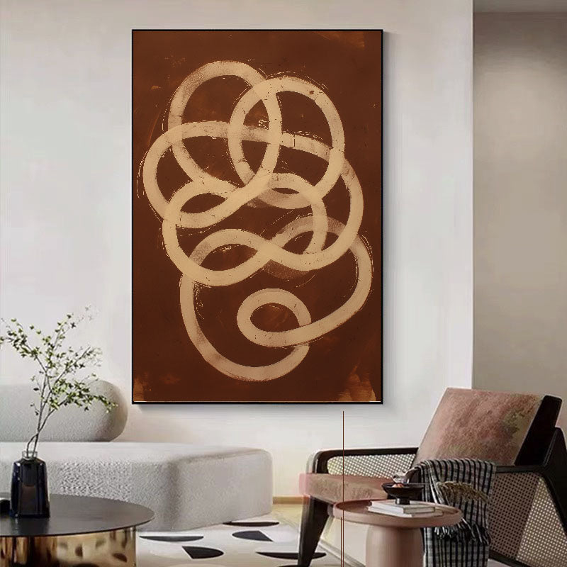 Abstract Knot Opulence | Beige Loop — Front View | Abstract Oil Painting for Home Decor