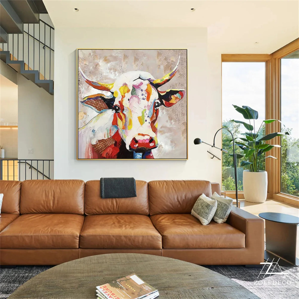 Abstract Animal Art Cow Texture Wall Art #AT007 — Front View | Abstract Oil Painting for Home Decor