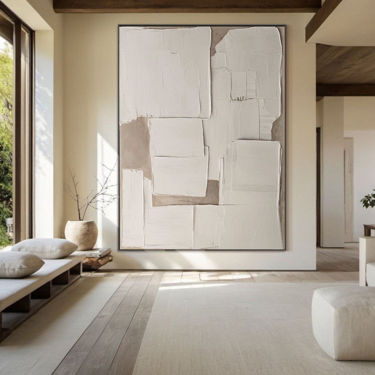 3D Abstract Wall Art, Beige and White Impasto #BGA 224