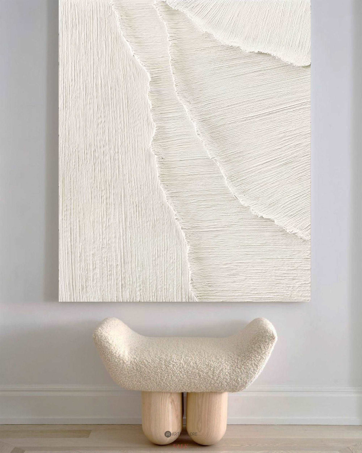 3D White Abstract Painting #ABAV360 — Front View | Abstract Oil Painting for Home Decor