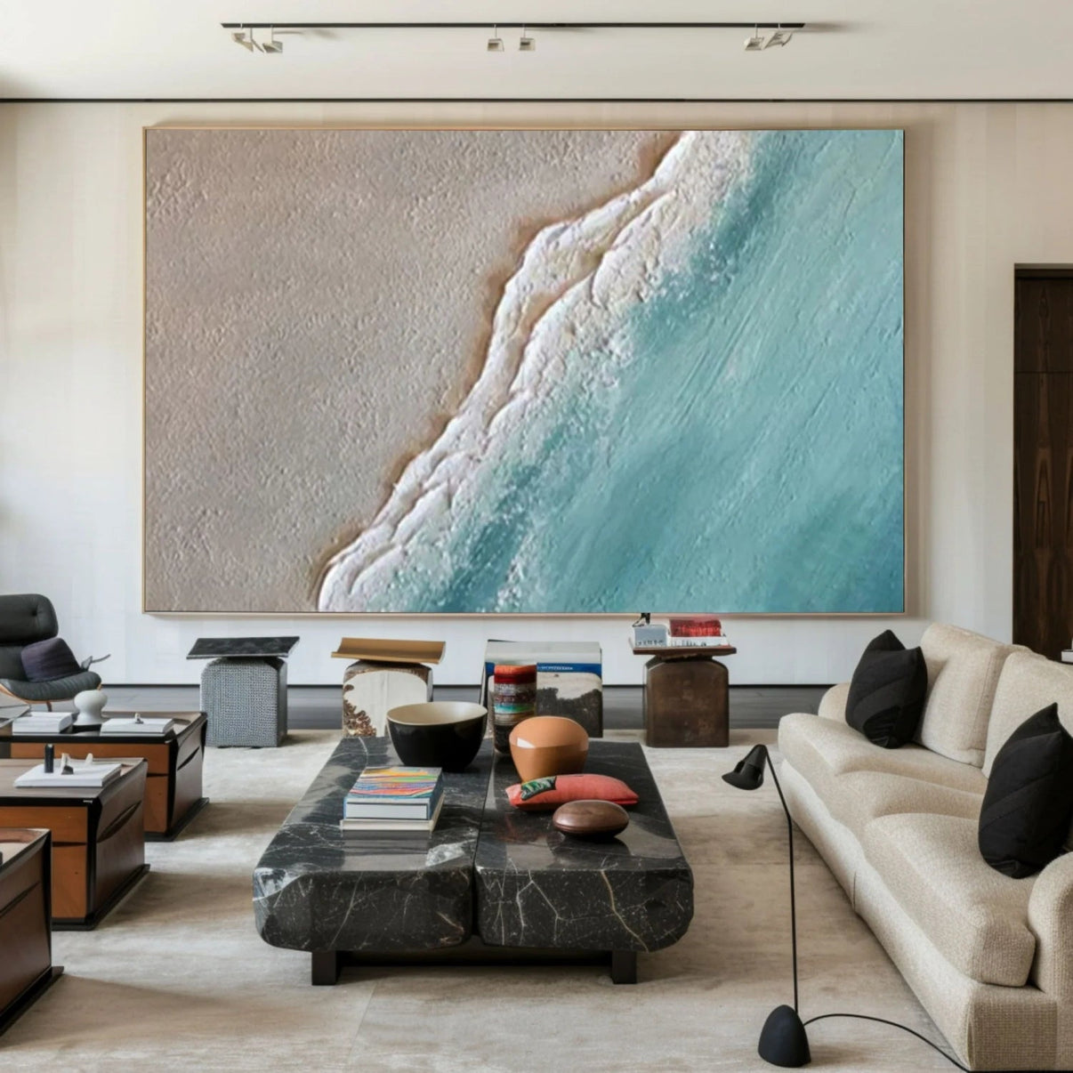 3D Textured Coastal Art | Ocean Wave and... | Canvas Art | QSQart — Front View | Abstract Oil Painting for Home Decor