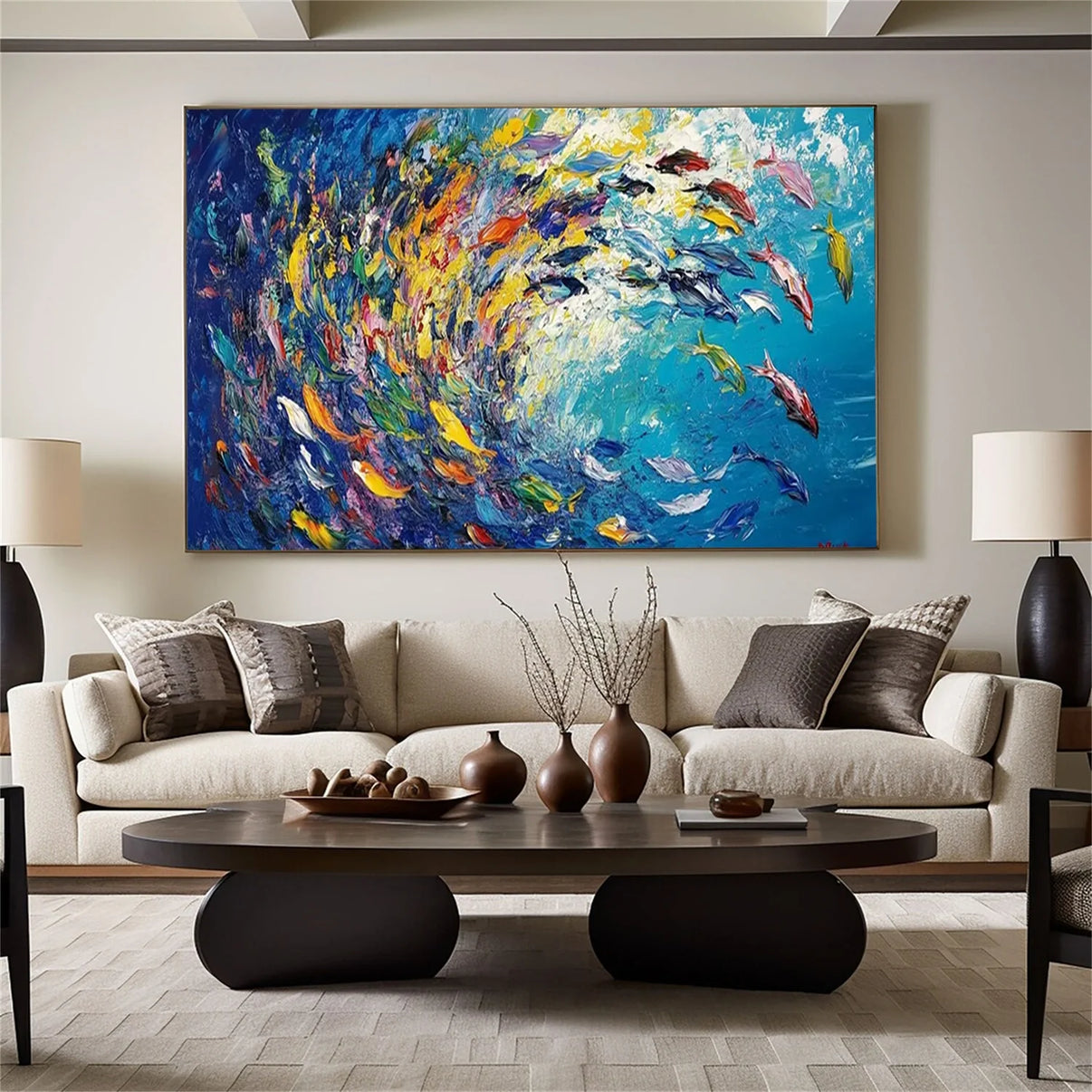 Abstract Animal Art Fish Textured Wall Art #AT020 — Front View | Abstract Oil Painting for Home Decor