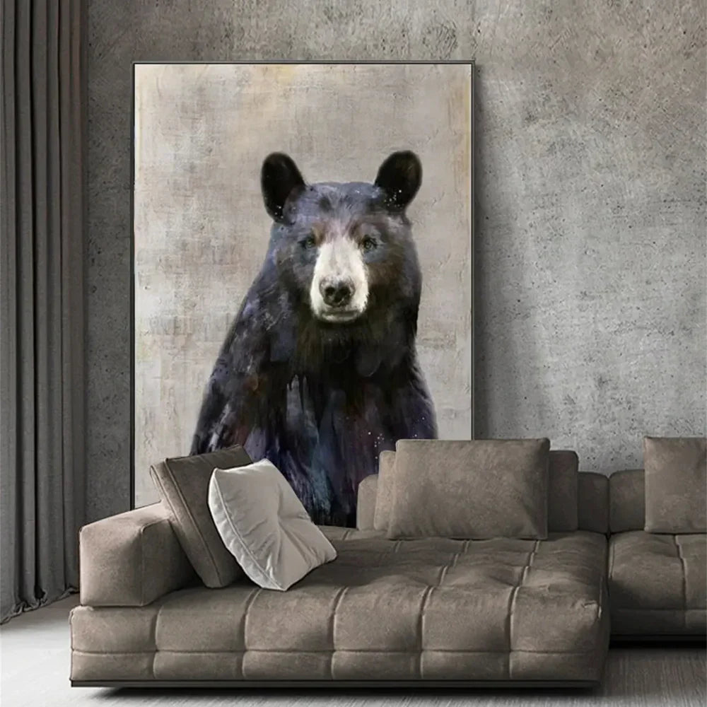 Abstract Animal Art Bear Texture Wall Art #AT003 — Front View | Abstract Oil Painting for Home Decor