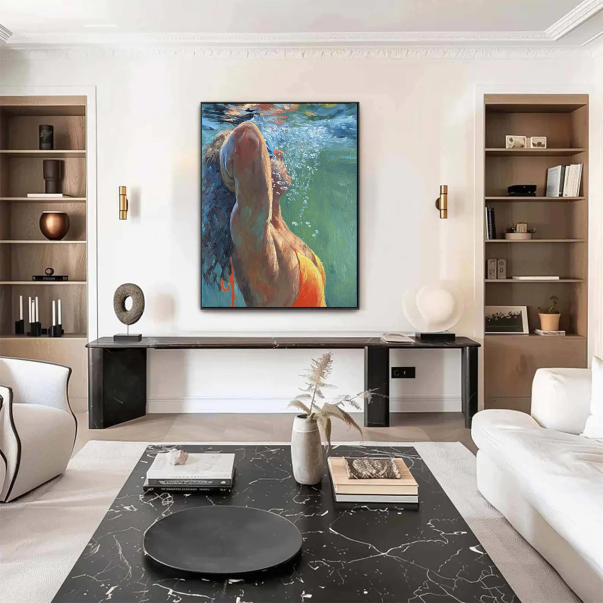 Aquatic #1 — Front View | Abstract Oil Painting for Home Decor