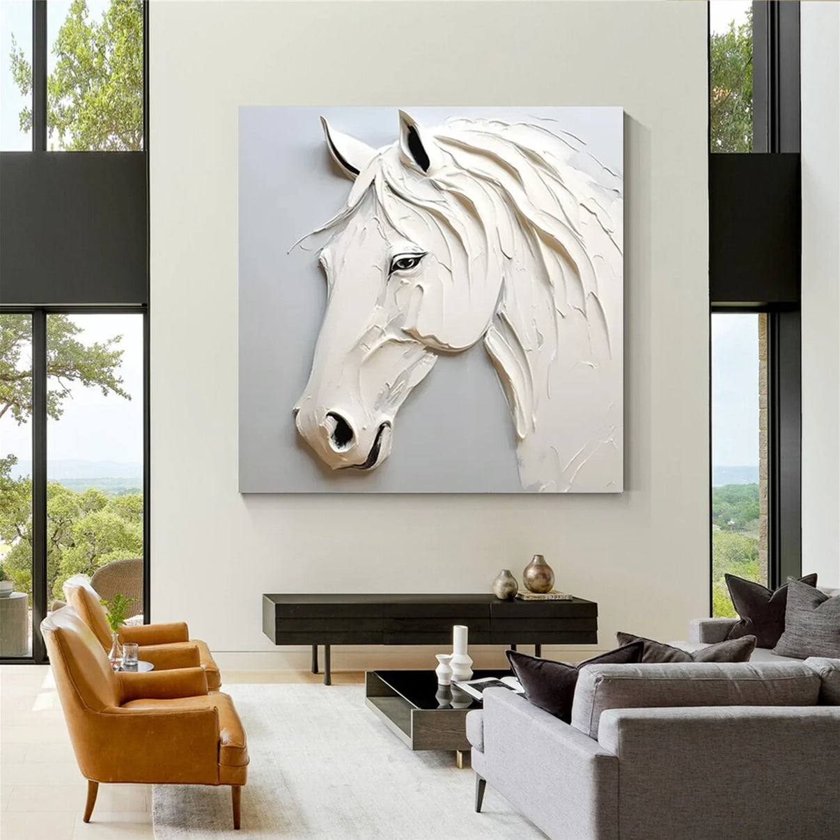 Abstract Animal Horse Textured Wall Art #AL130 — Front View | Abstract Oil Painting for Home Decor