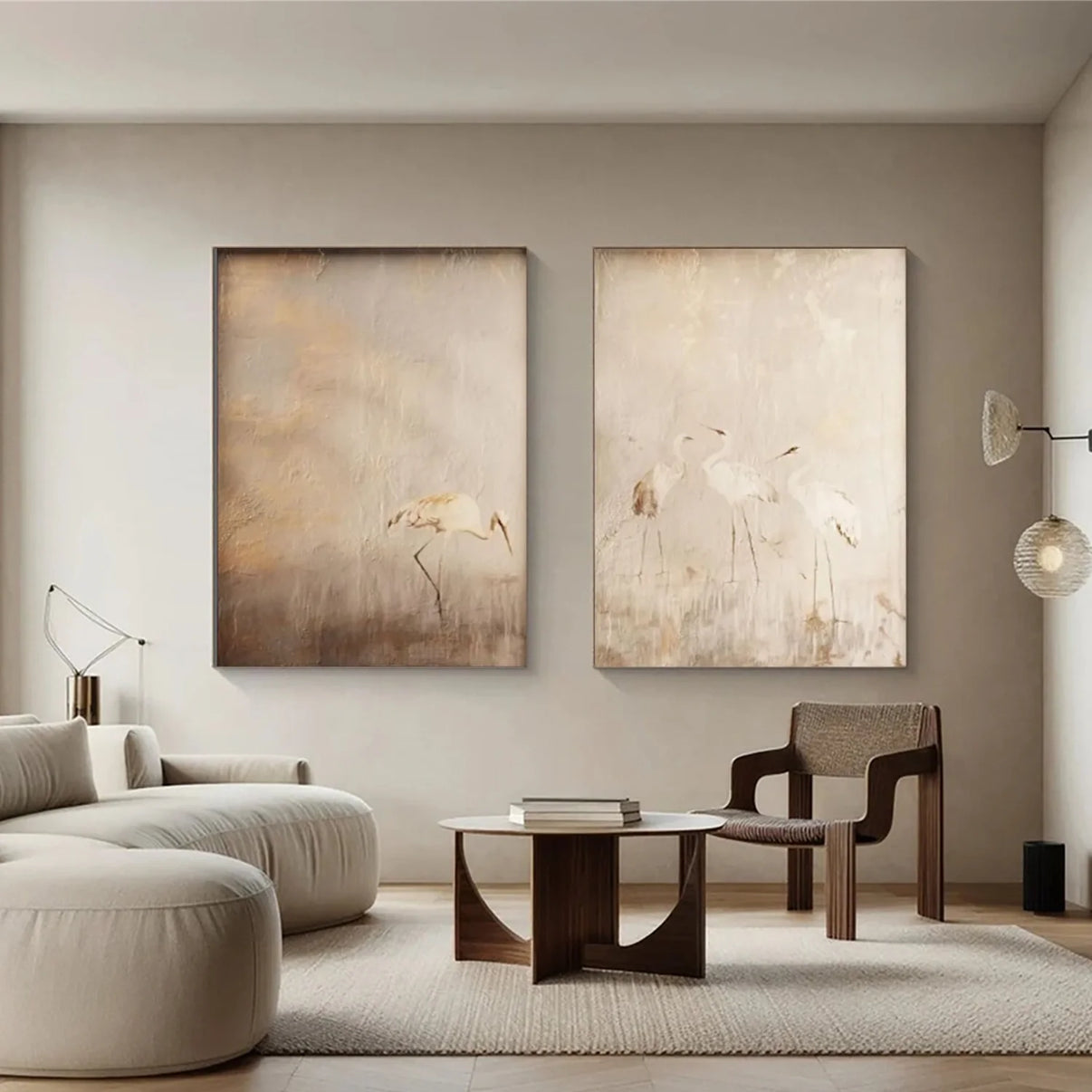Abstract Animal Art Crane Wall Art Set of 2 #AT054 — Front View | Abstract Oil Painting for Home Decor