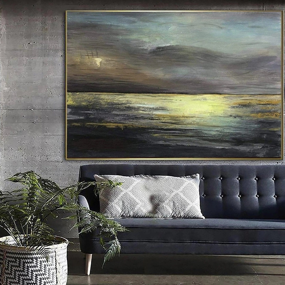Abstract colorful landscape acrylic painting GOLDEN GLEAM — Front View | Abstract Oil Painting for Home Decor