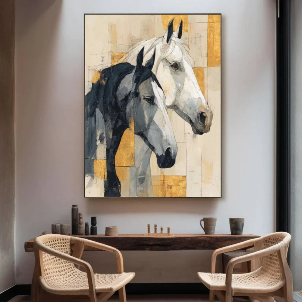 Abstract Animal Art Horse Textured Wall Art #AT059 — Front View | Abstract Oil Painting for Home Decor