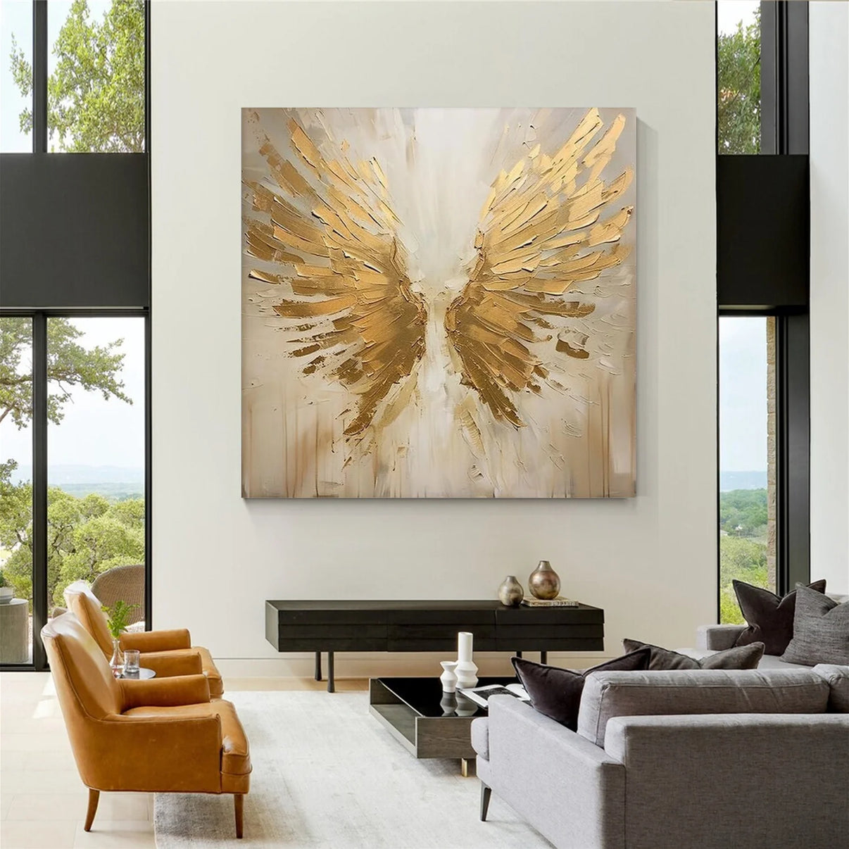 Abstract Angel Wing Textured Painting #AP051 — Front View | Abstract Oil Painting for Home Decor