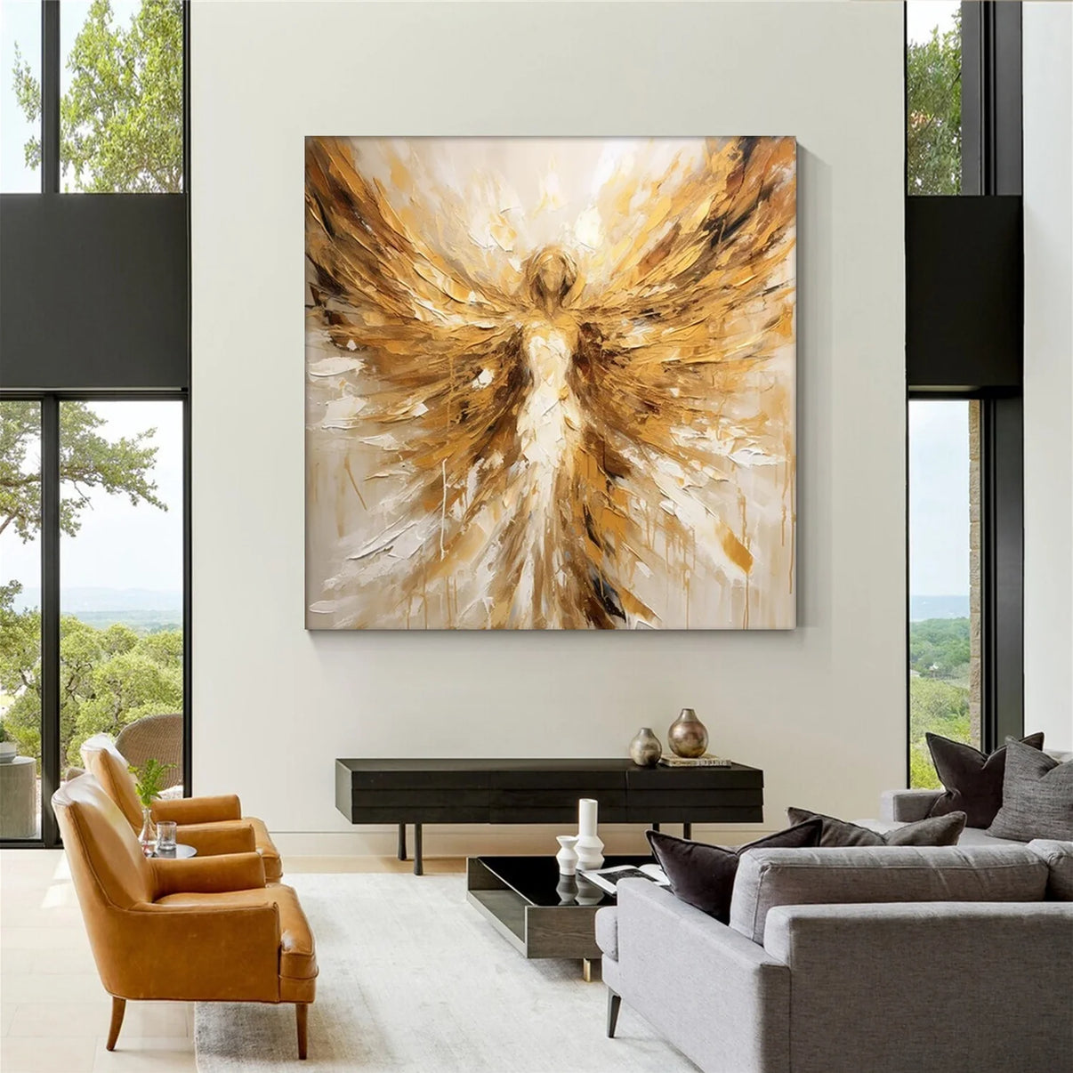 Abstract Angel Wing Textured Painting #AP046 — Front View | Abstract Oil Painting for Home Decor