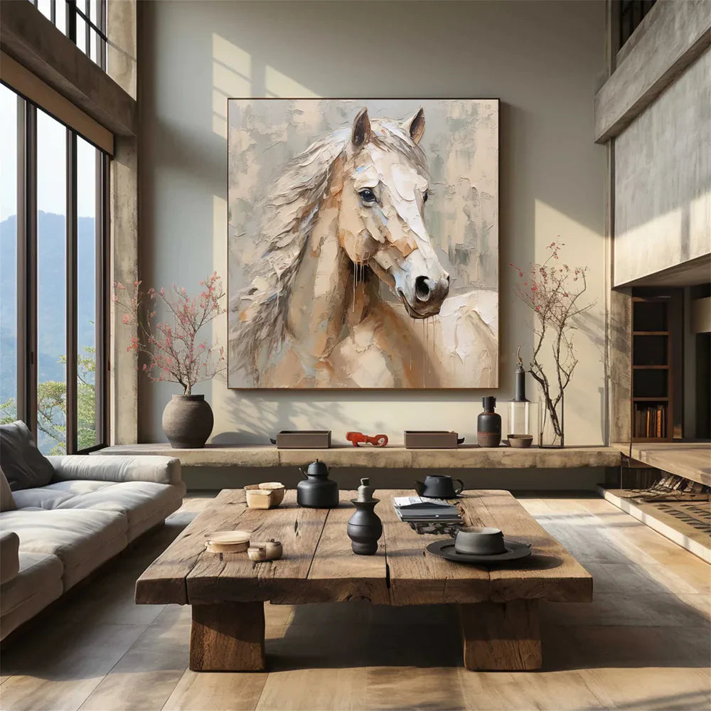 Abstract Animal Art Horse Texture Wall Art #AT006 — Front View | Abstract Oil Painting for Home Decor