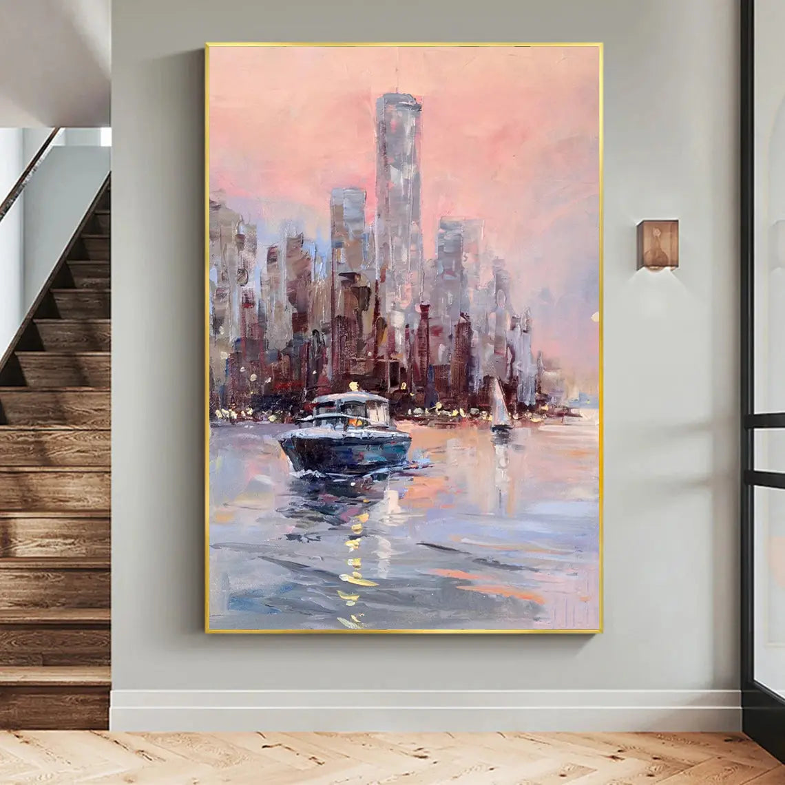ABSTRACT CITYSCAPE | Abstract Urban Canvas Wall Art | QSQart — Front View | Abstract Oil Painting for Home Decor