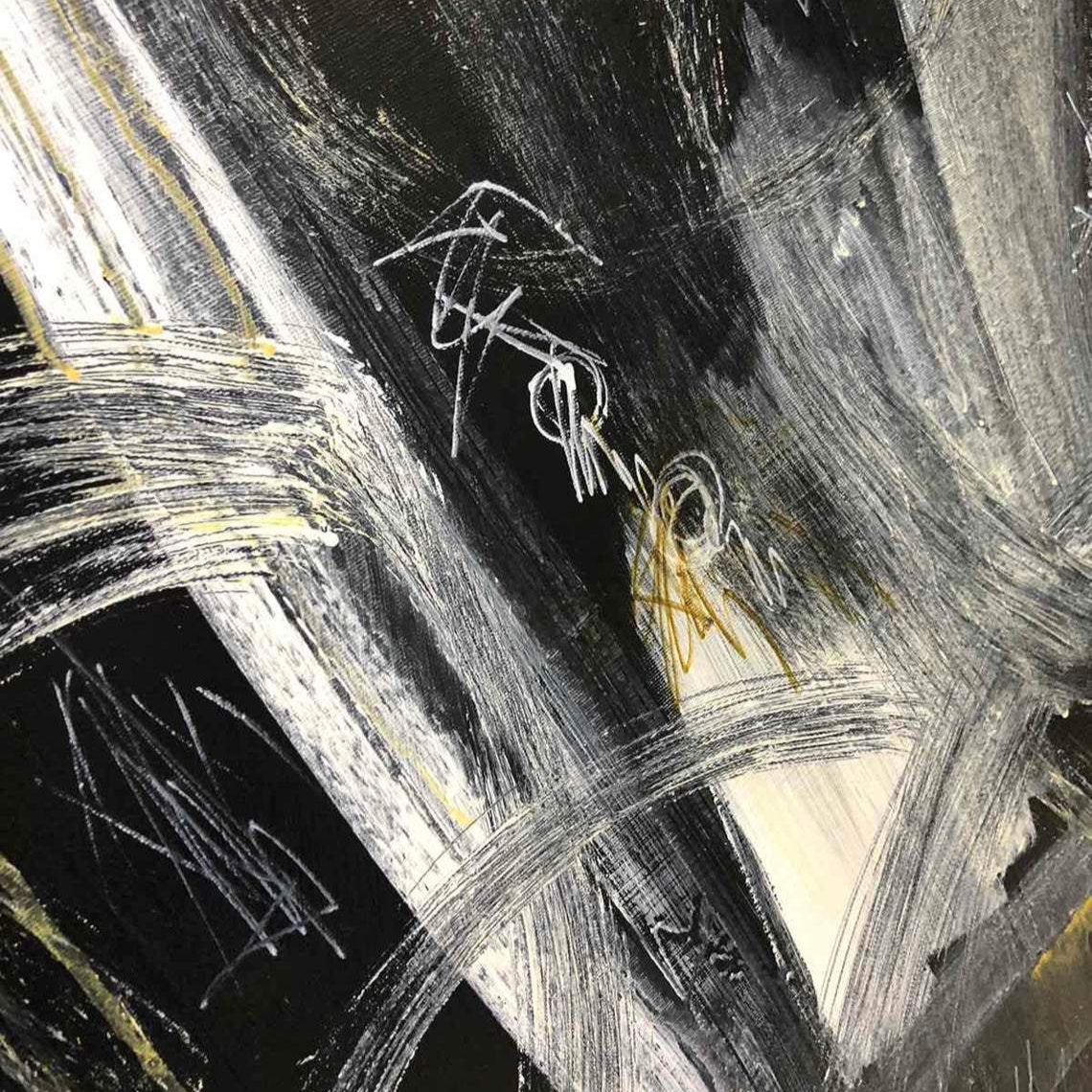 Abstract black and white shapes art ACE OF WANDS — Front View | Abstract Oil Painting for Home Decor