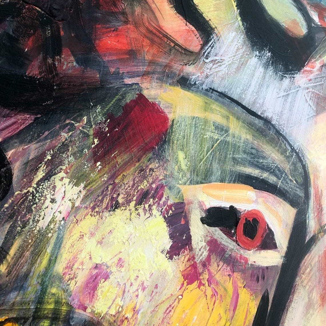 Abstract acrylic figurative painting PERSONALITY CHAOS — Front View | Abstract Oil Painting for Home Decor