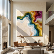 Spectrum Flow – Hand-Painted Vibrant Multicolored Wave Palette Knife Abstract Painting | Bold Abstract Living Room Art #Q 548