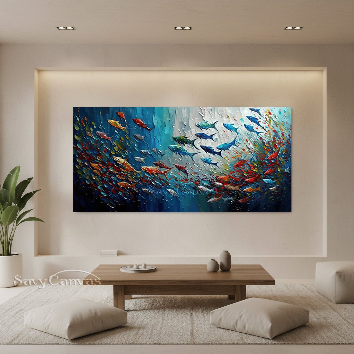 3D Textured Impasto Fish Art | Colorful Oil... | Canvas Art | QSQart — Front View | Abstract Oil Painting for Home Decor