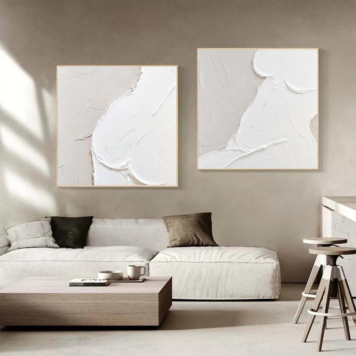 Abstract Whispers Diptych Set Of 2-Modern Minimalist Three-Dimensio... — Front View | Abstract Oil Painting for Home Decor