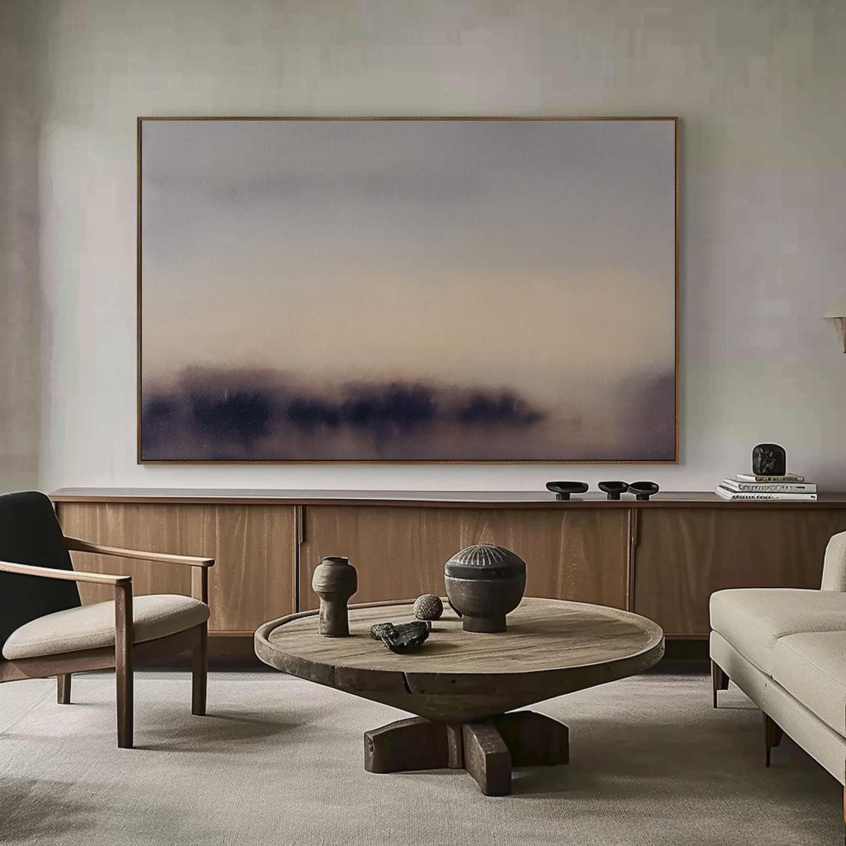 Abstract Horizon Landscape and Mist, Blended Purple and Beige #BGA 121 — Front View | Abstract Oil Painting for Home Decor