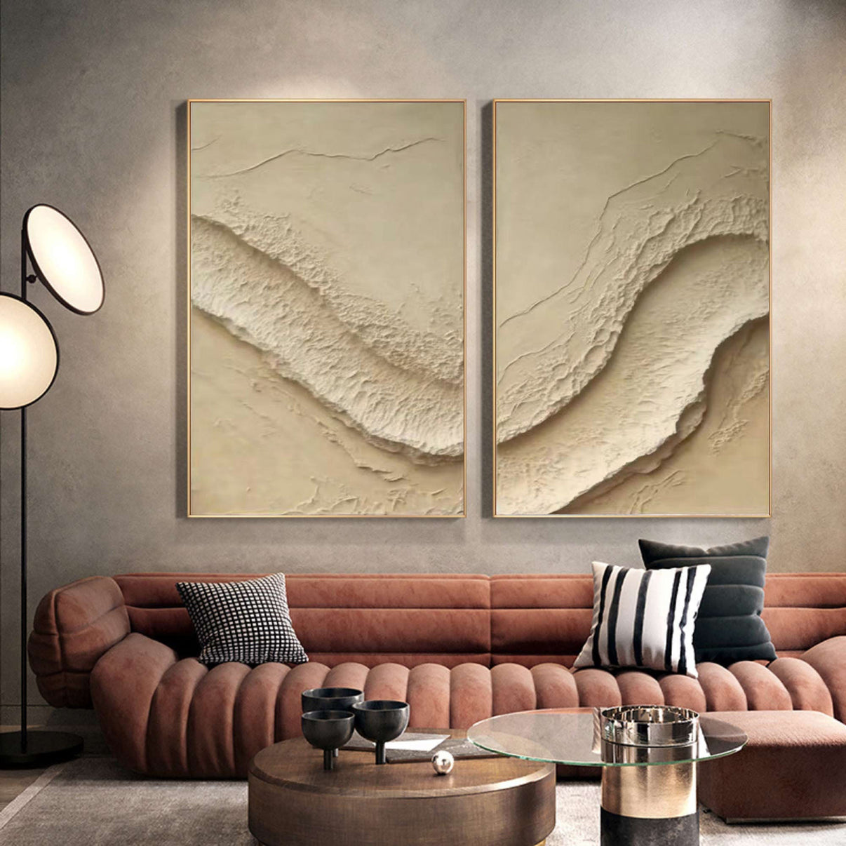 Abstract Beige Texture Wall Art Set #BBS 019 — Front View | Abstract Oil Painting for Home Decor