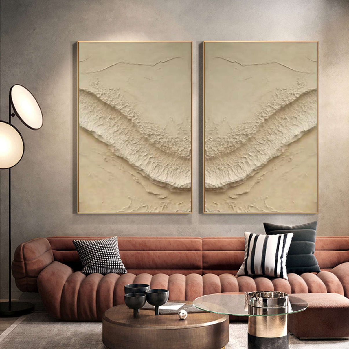 Abstract Beige Texture Wall Art Set #BBS 018 — Front View | Abstract Oil Painting for Home Decor