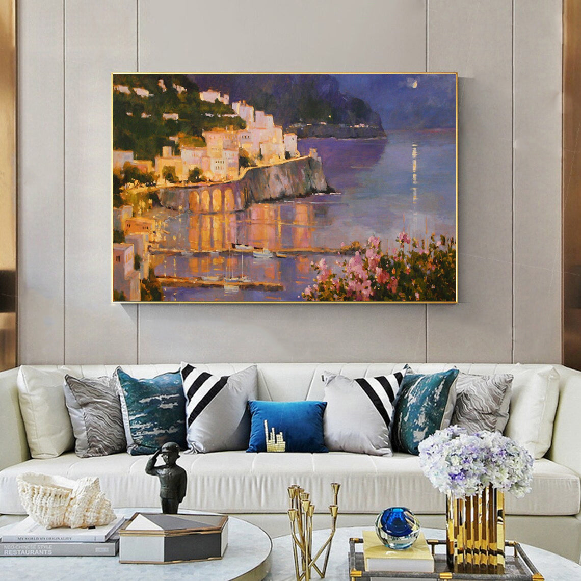 AMALFI TWILIGHT | Hand-Painted Canvas Art | QSQart — Front View | Abstract Oil Painting for Home Decor
